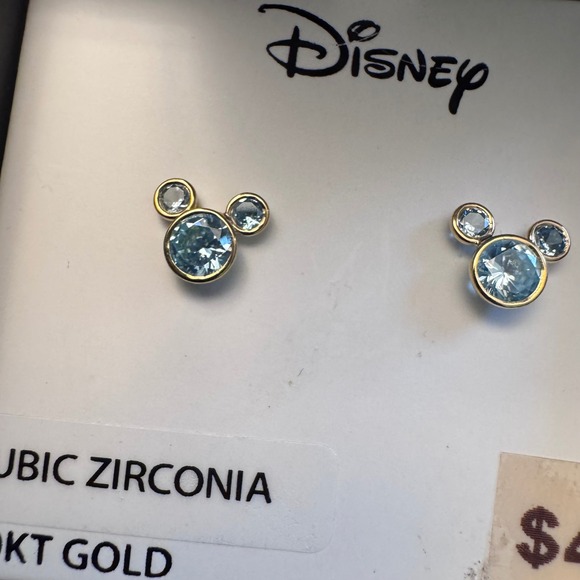 Disney 10kt Gold Cubic Zirconia Mickey Mouse Stud Earrings Safety Backs - Picture 3 of 5